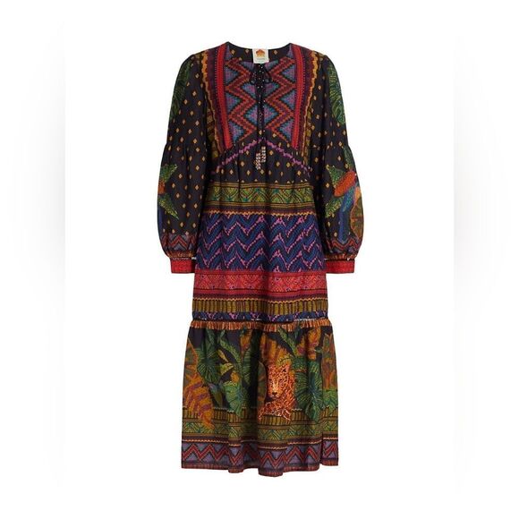 Farm Rio Forest Tapestry Split-Neck Midi Dress Size Small NWT - Picture 6 of 11